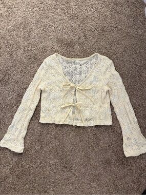 Crochet Tie-Front Women’s Top in Cream